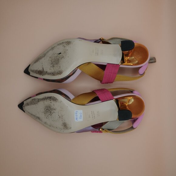 Fendi Colibri 55mm Mesh Slingback Pumps Pink Gold Monogram - Picture 6 of 7